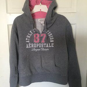 Grey Aeropostale Hoodie with Pink Inside.